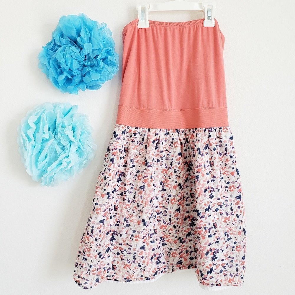 Guess | Strapless Coral & Floral Dress with Pocket